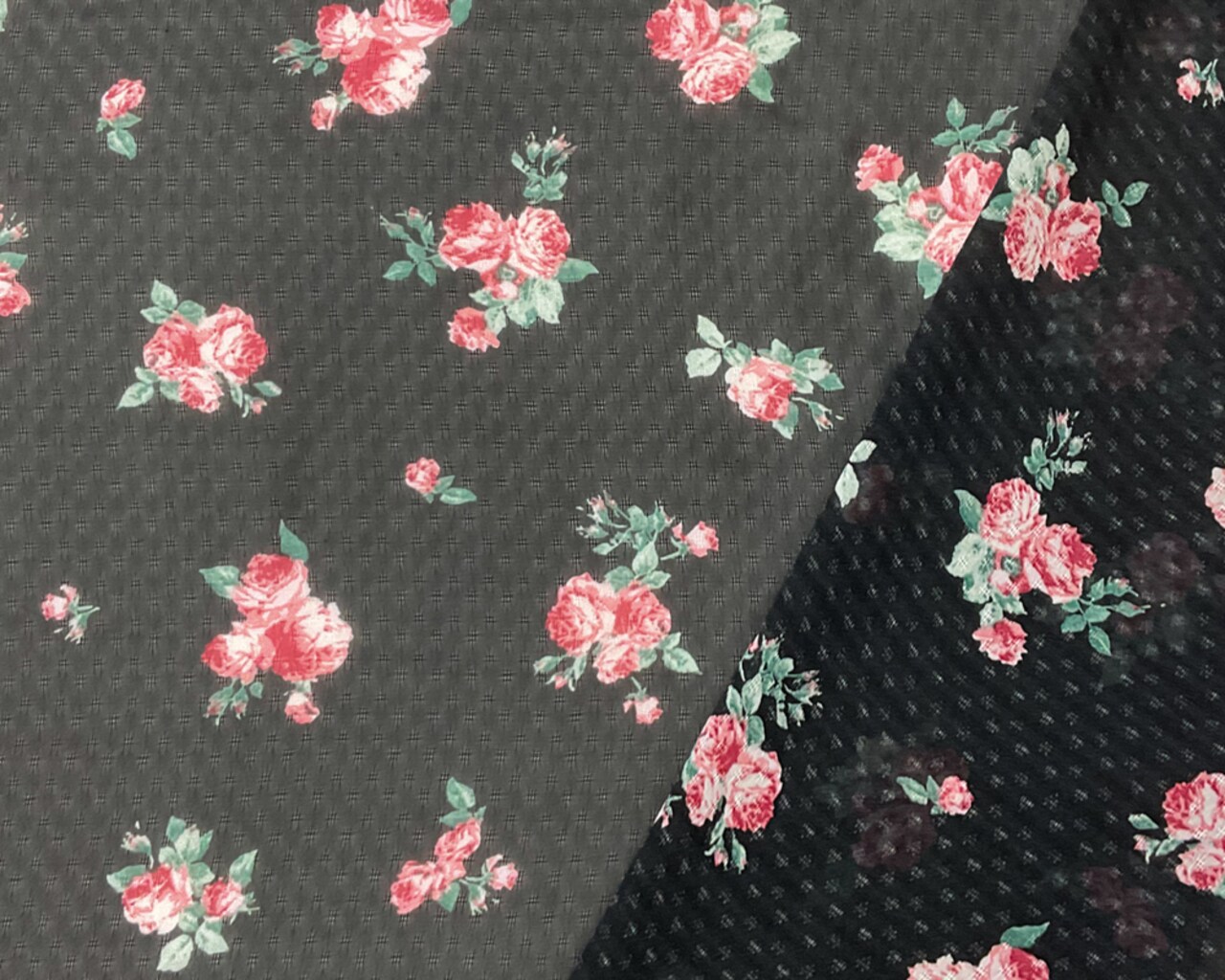 Black-Red-Multi Poly Floral Printed Dobby Chiffon Woven Fabric By the Yard